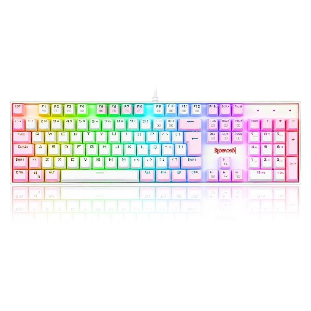 Teclado Mecânico Gamer Redragon Mitra, RGB, Switch Blue, ABNT2, Branco e Rosa - Branco - Unissex -