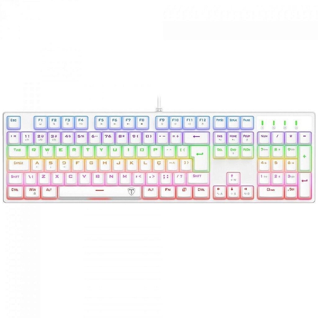 Teclado Mecânico Gamer T-Dagger Rebel, Rainbow, Switch Brown, Full Size, ABNT2, Branco - Branco - U