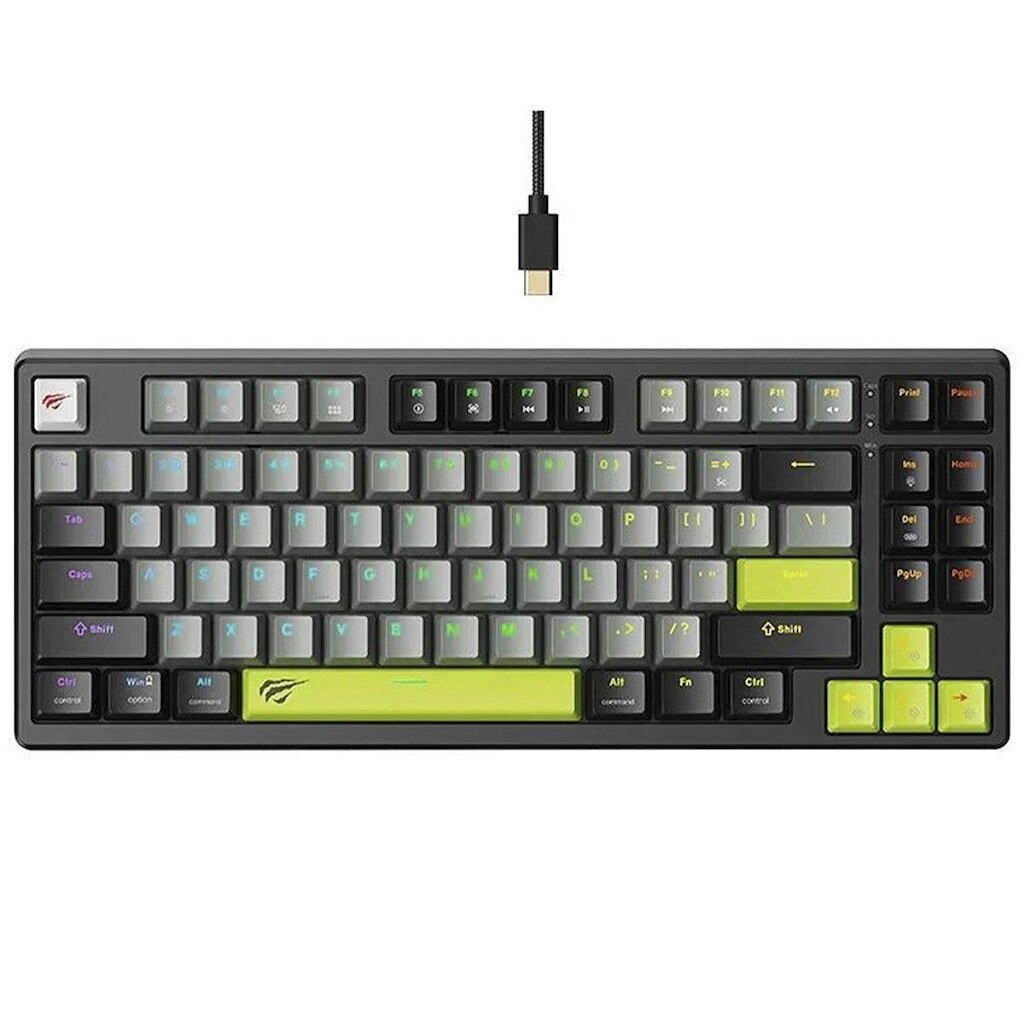 Teclado Mecânico Havit Gamenote KB904L RGB, Switch Magnético, Hall Effect, Preto/Cinza e Verde