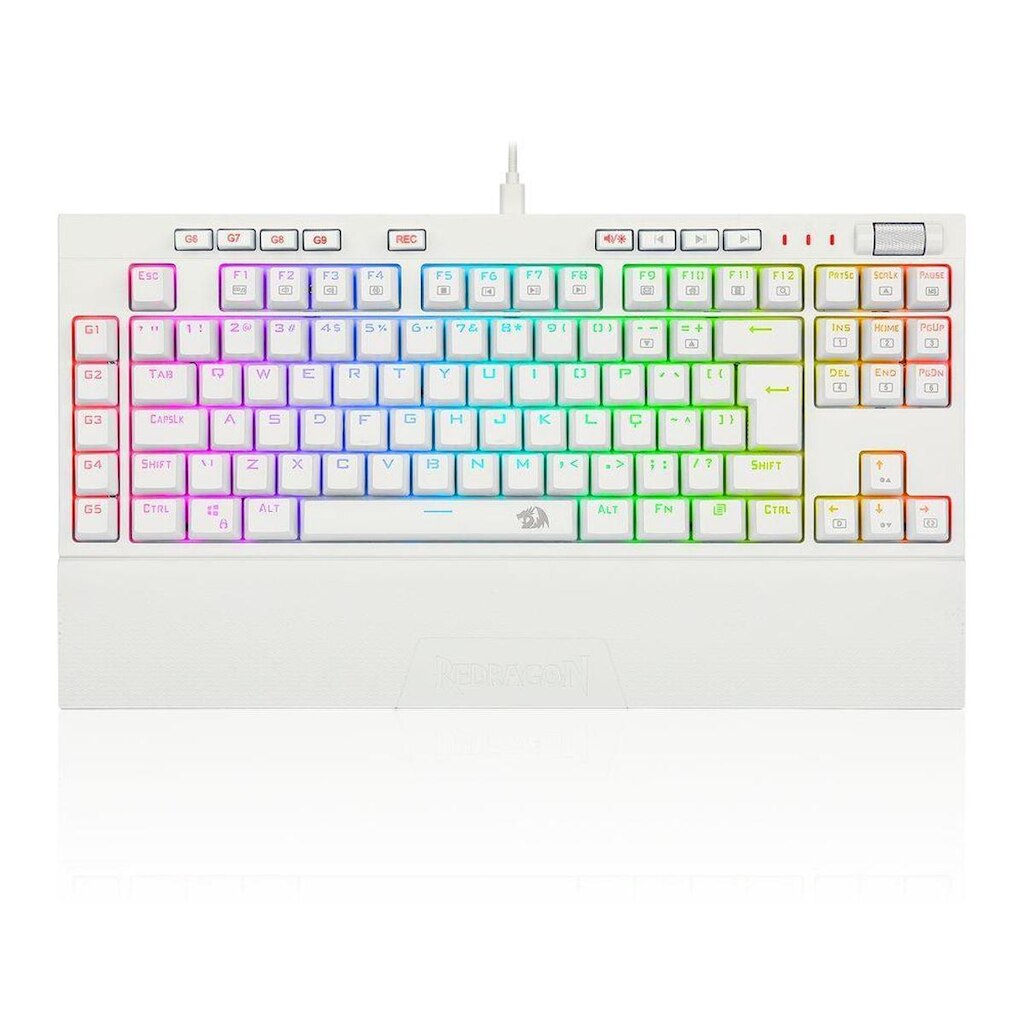 Teclado Óptico Mecânico Redragon Broadsword Pro, RGB, Switch Marrom, ABNT2, Branco - Branco - Úni
