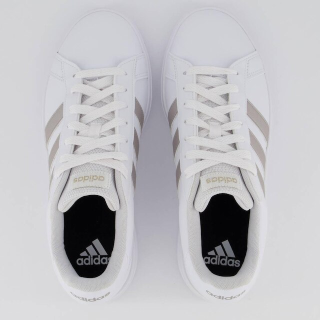 Tênis Adidas Grand Court Base 2.0 Feminino Branco e Prata