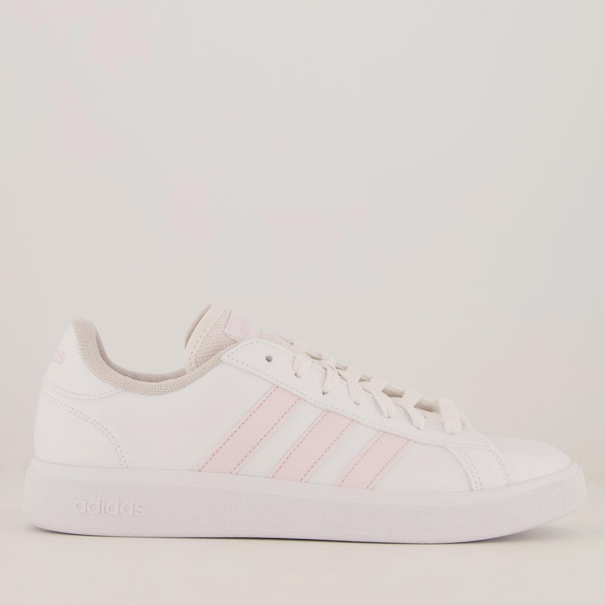 Tênis Adidas Grand Court Base Feminino Branco e Rosa Branco