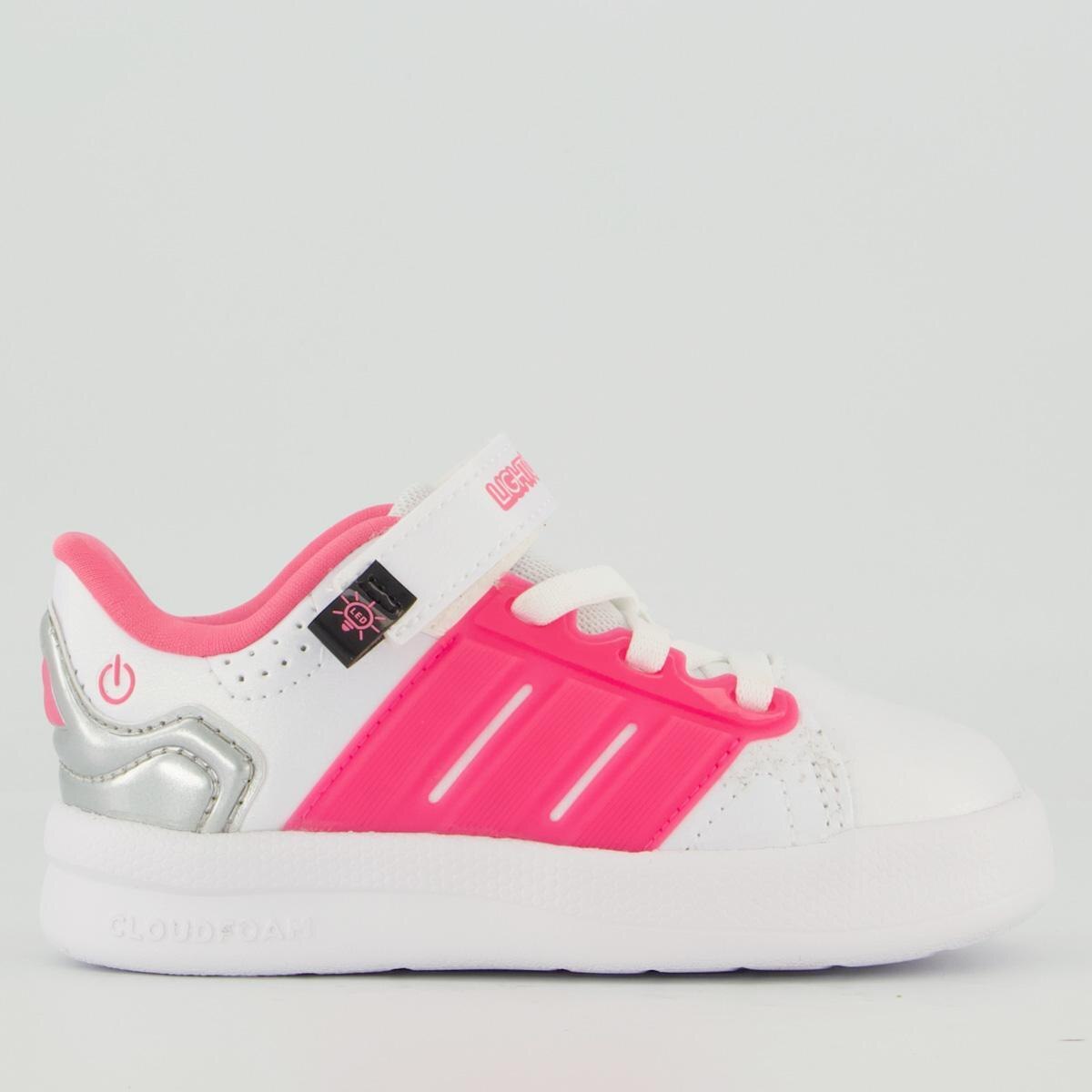 Tênis Adidas Lightorama Court EL Infantil Branco - Rosa | Netshoes
