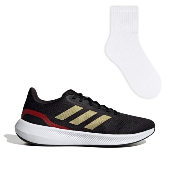 Tênis Adidas Masculino Runfalcon 3 + Meia Color Sports - Preto+Dourado Menor preço em Tênis Adidas Masculino Runfalcon 3 + Meia Color Sports - Preto+Dourado