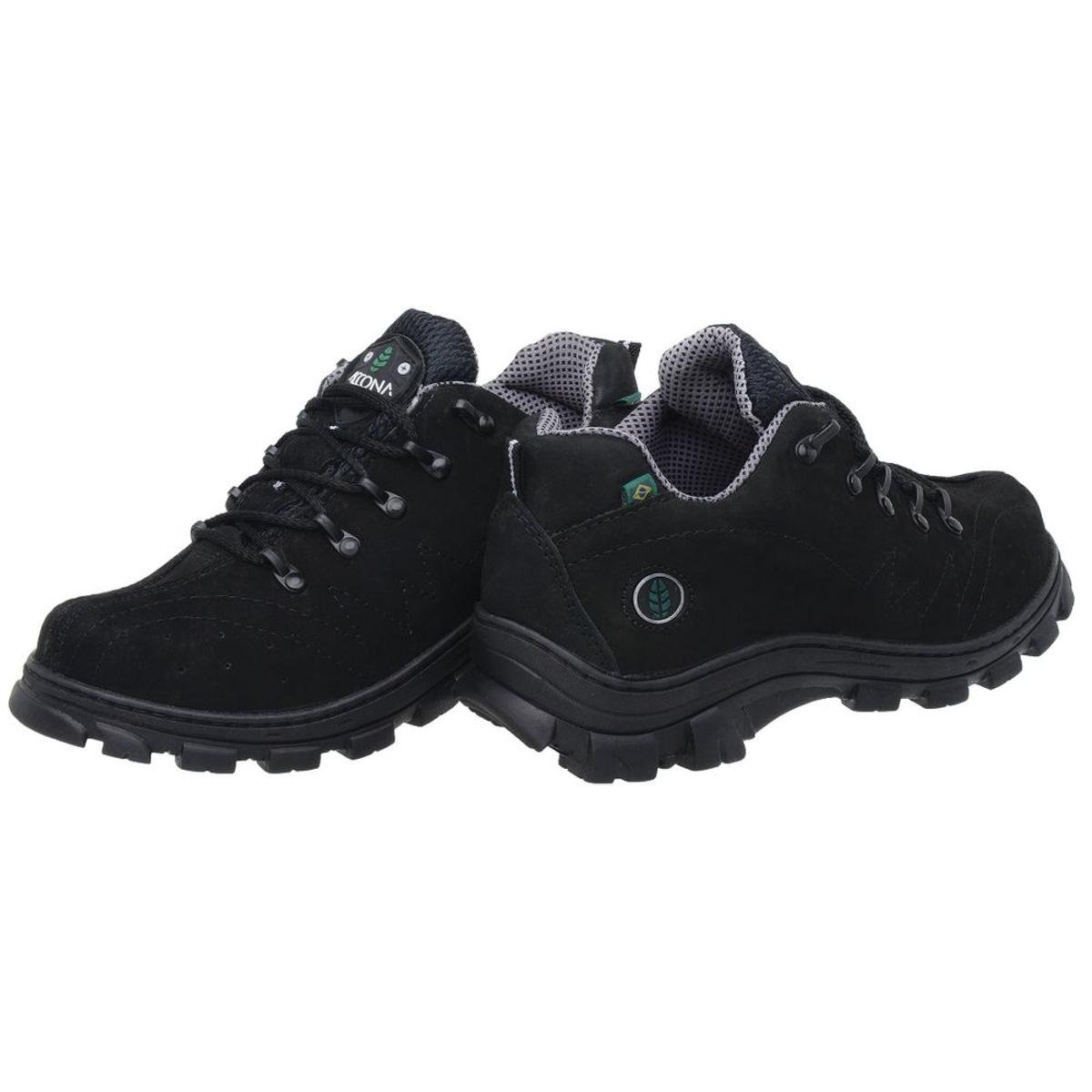 Coturno Adventure Accona em Couro Preto Liso 740 - FKV Calçados
