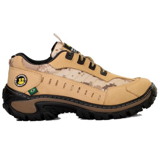 Tênis Adventure Masculino Couro Camuflado Treeking Trilha - Bege é ruim? Tênis Adventure Masculino Couro Camuflado Treeking Trilha - Bege é boa?