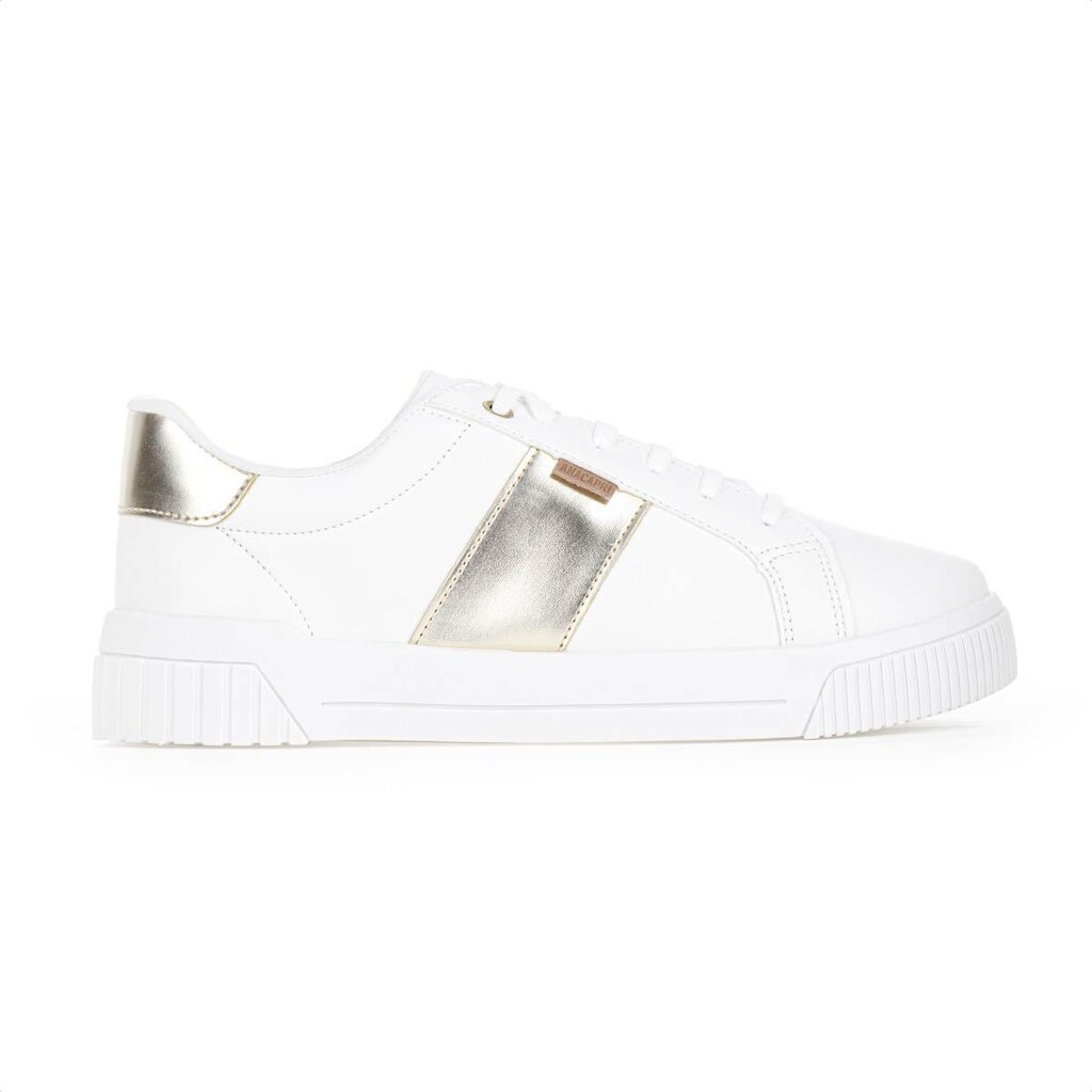 Tênis Anacapri Sola Estruturada Listra Lateral Branco e Dourado - Feminino