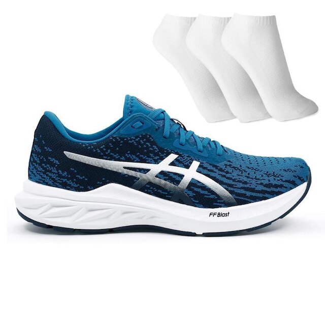Tênis Asics Dynablast 2 + 3 Pares de Meia - Azul+Branco Menor preço em Tênis Asics Dynablast 2 + 3 Pares de Meia - Azul+Branco