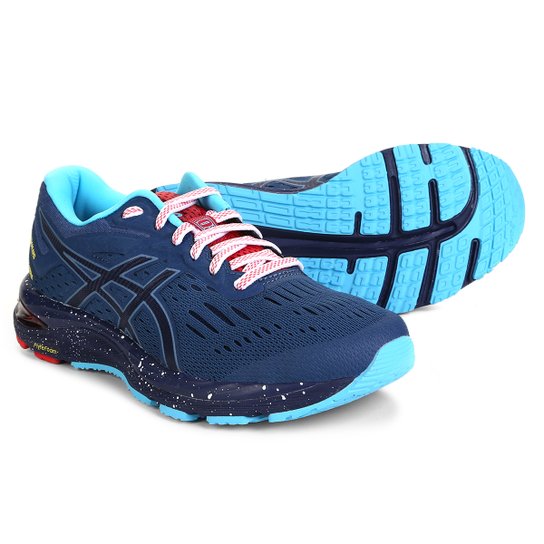 Tênis Asics Gel Cumulus 20 Feminino - Azul+Marinho Menor preço em Tênis Asics Gel Cumulus 20 Feminino - Azul+Marinho