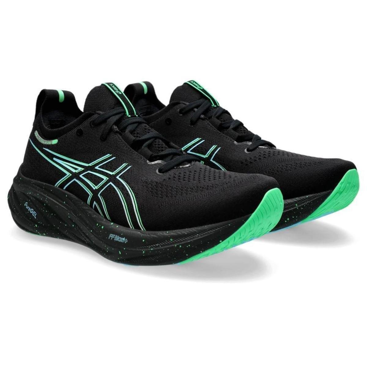 Tênis ASICS GEL-Nimbus 26 - Masculino - Preto e Verde