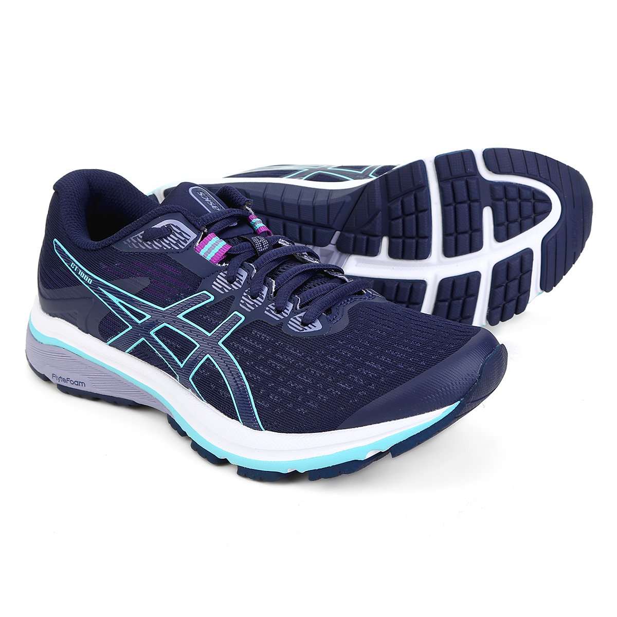 Sapatos Tenis Asics Gt-1000 Feminino Marinho E Azul Tênis Asics Gt