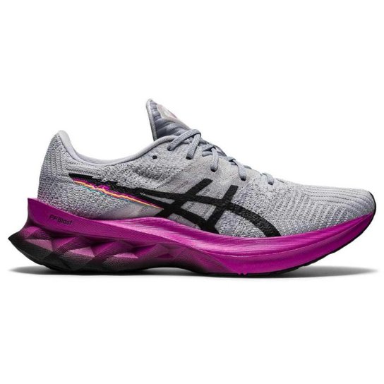 Tênis ASICS Novablast Pixel - Feminino - Cinza+Roxo