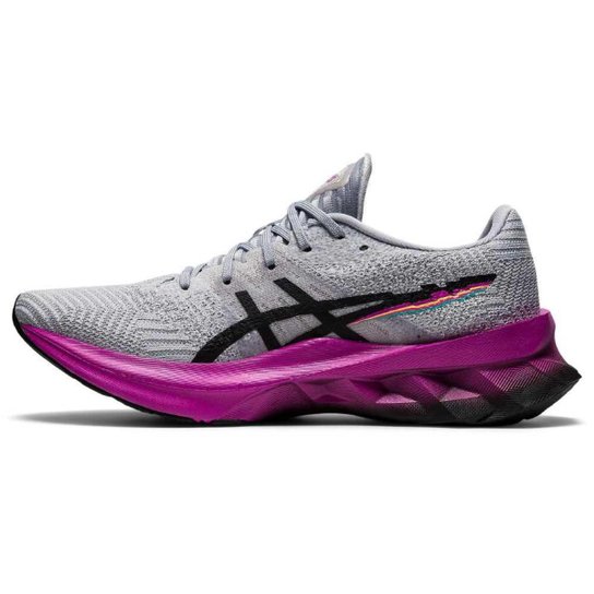 Tênis ASICS Novablast Pixel - Feminino - Cinza+Roxo