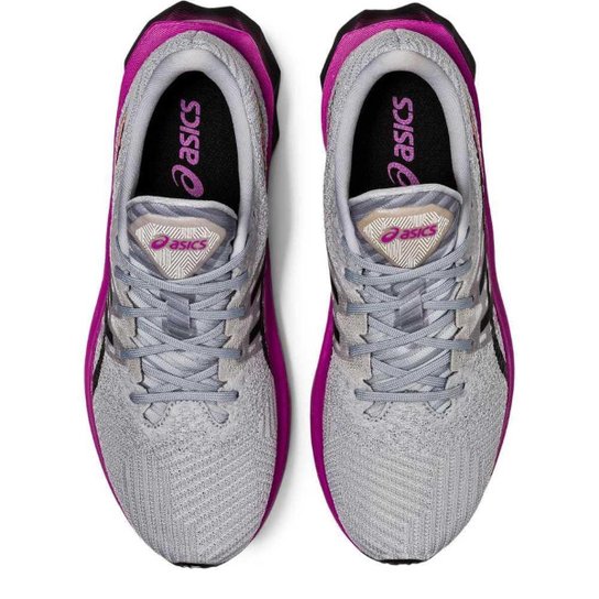 Tênis ASICS Novablast Pixel - Feminino - Cinza+Roxo