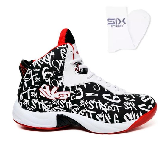 Tênis Basquete Six Street Infinity Branco com Preto Meia Prata