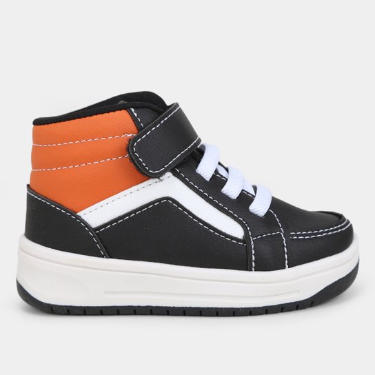 Tênis Bebê Cano Médio Kurz Casual Menino - Preto+Laranja Menor preço em Tênis Bebê Cano Médio Kurz Casual Menino - Preto+Laranja