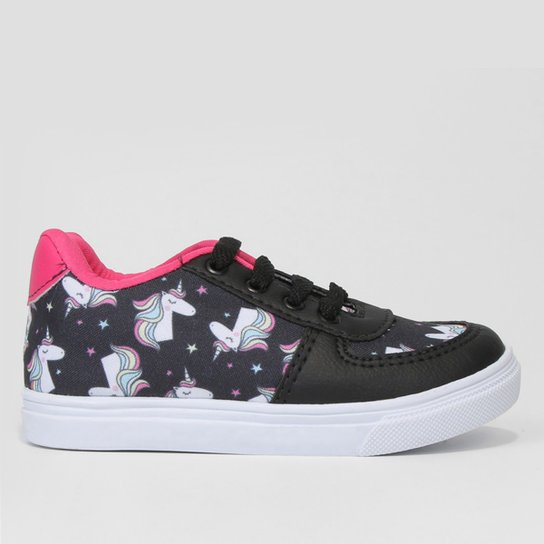 Tênis Bebê Kurz Casual Estampado Menina - Preto+Pink Menor preço em Tênis Bebê Kurz Casual Estampado Menina - Preto+Pink