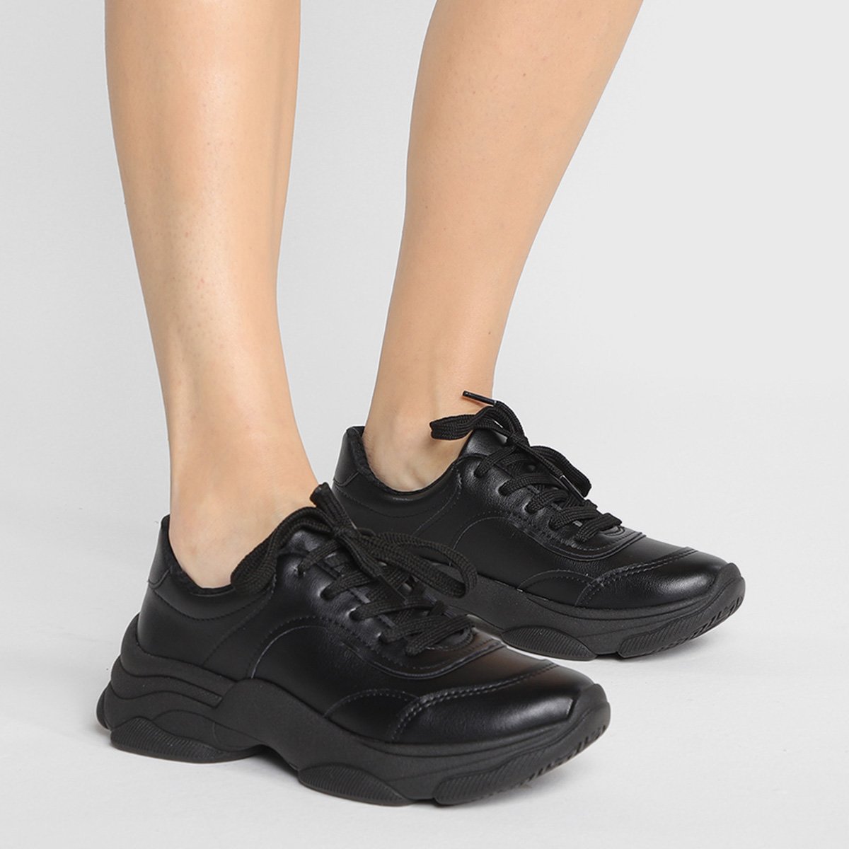 Tênis Beira Rio Chunky Recortes Feminino Preto Netshoes