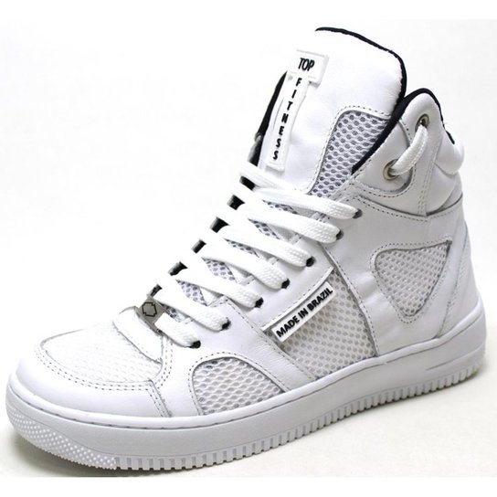 Tênis Bota Sneakers Cano Alto Top Fitness Masculino - Branco Menor preço em Tênis Bota Sneakers Cano Alto Top Fitness Masculino - Branco