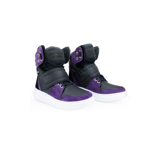 Tênis Bota Treino Feminino em Couro Fitness Cheia de Marra - Preto+Roxo Menor preço em Tênis Bota Treino Feminino em Couro Fitness Cheia de Marra - Preto+Roxo