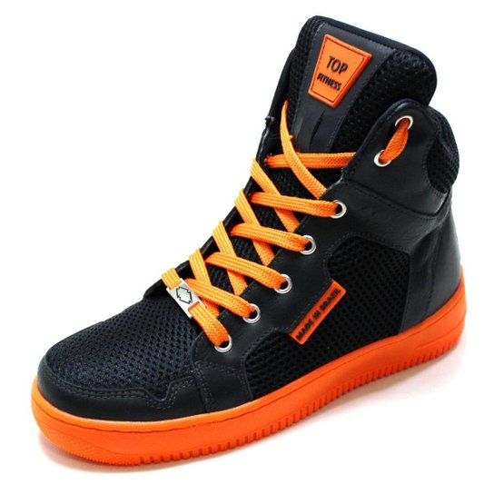 Tênis Botinha Academia Top Fitness Masculino - Preto+Laranja Menor preço em Tênis Botinha Academia Top Fitness Masculino - Preto+Laranja
