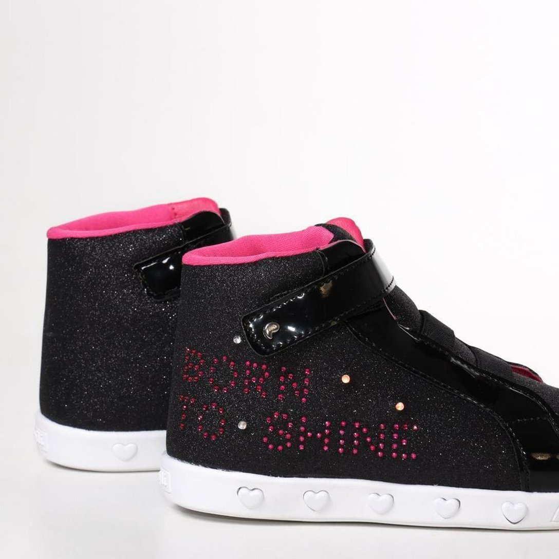 Tênis Botinha Infantil Feminino Verniz Pampili Com Brilho Preto