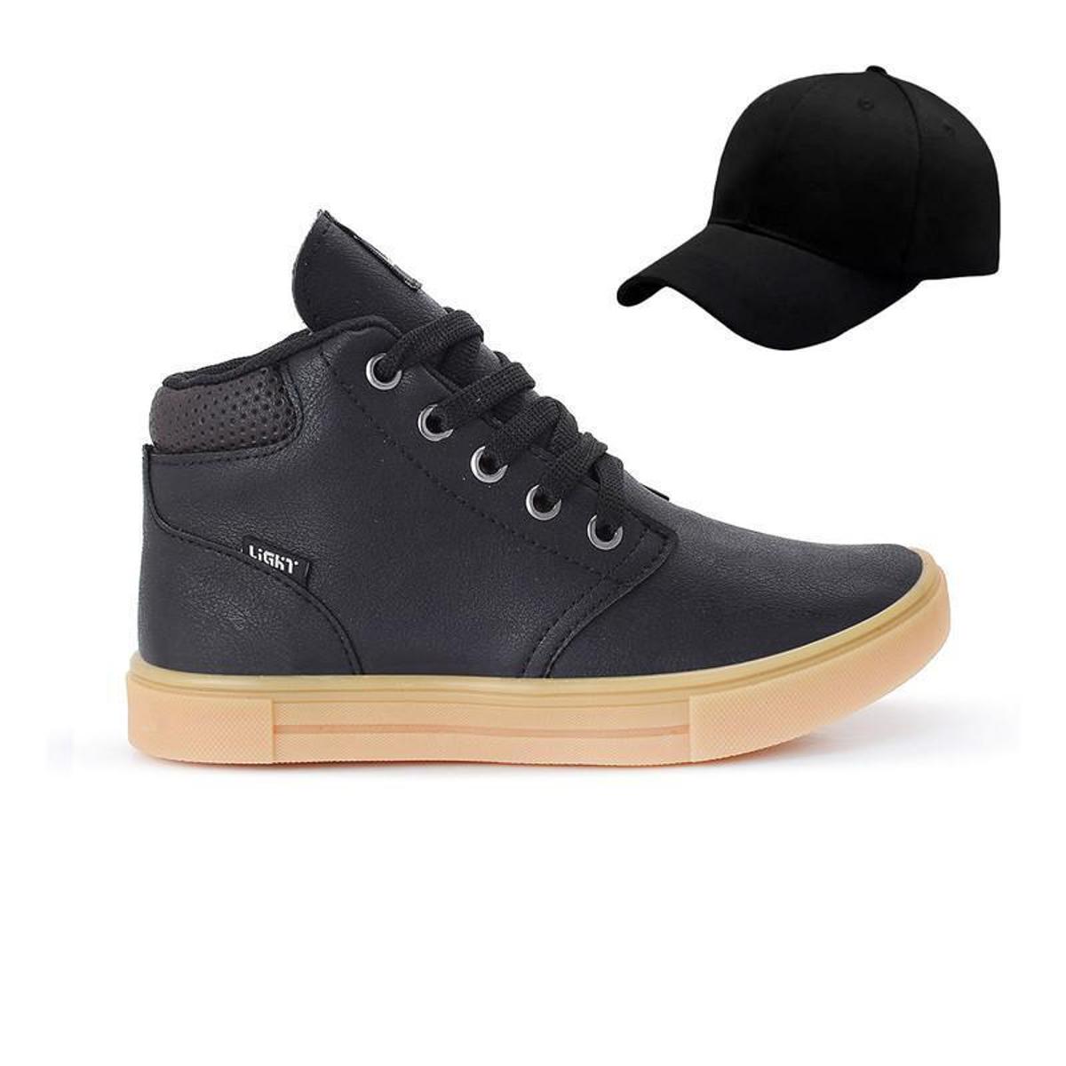 Tênis Botinha Infantil Masculino Casual Cano Alto Confortavel + Bone