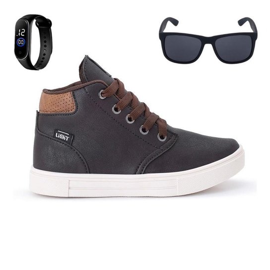 Tenis Botinha Infantil Meninos Casual Cano Alto Confortavel + Oculos Relogio