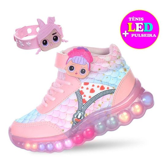 Tenis Botinha Princesa Boneca Infantil Menina de Luz Luzinha Led Com Pulseira - Rosa Claro Menor preço em Tenis Botinha Princesa Boneca Infantil Menina de Luz Luzinha Led Com Pulseira - Rosa Claro