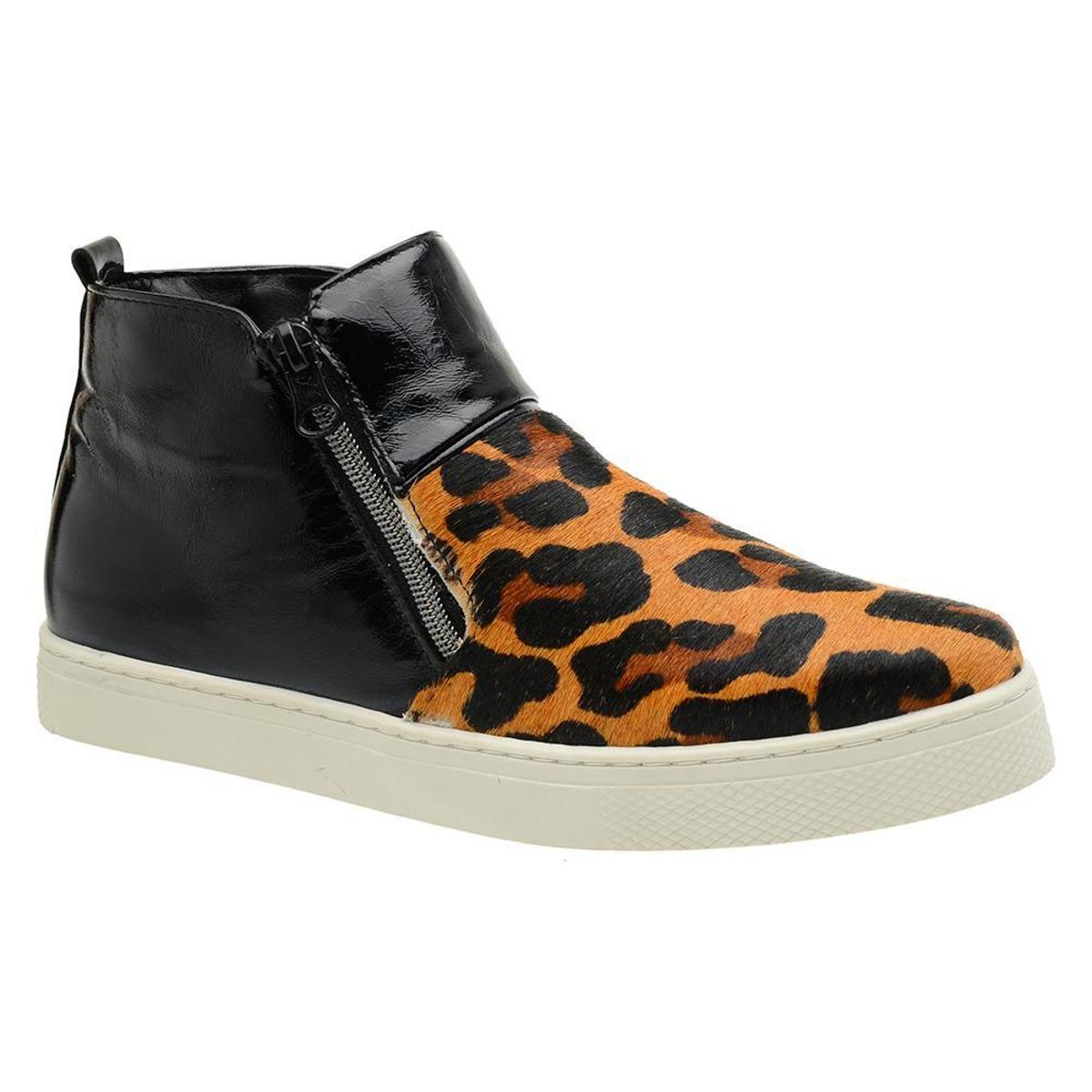 Tênis Botinha Slip On Couro Dois Zíperes Feminino - Onça | Netshoes