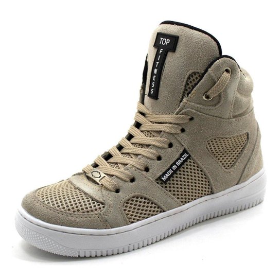 Tênis Botinha Sneakers Top Fit Treino Unissex C/ Medio Zumba Bege