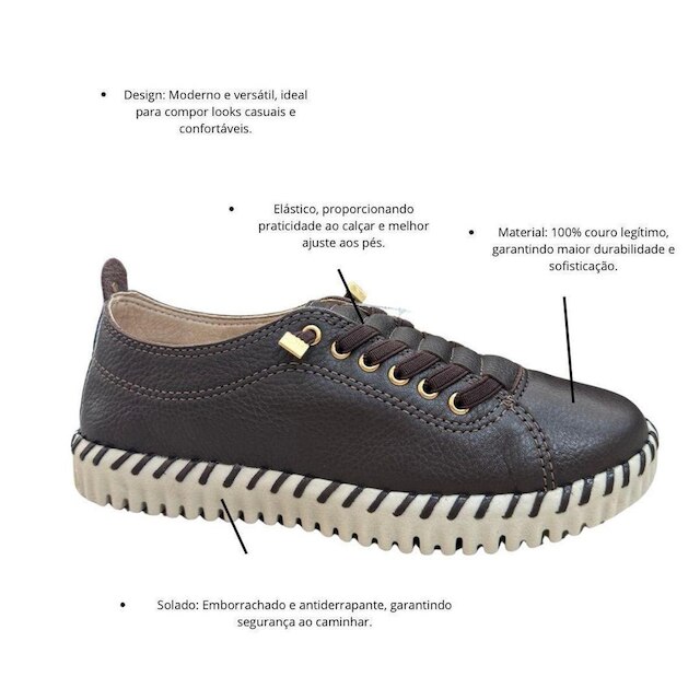 Tênis Bottero Feminino Casual Em Couro Marrom