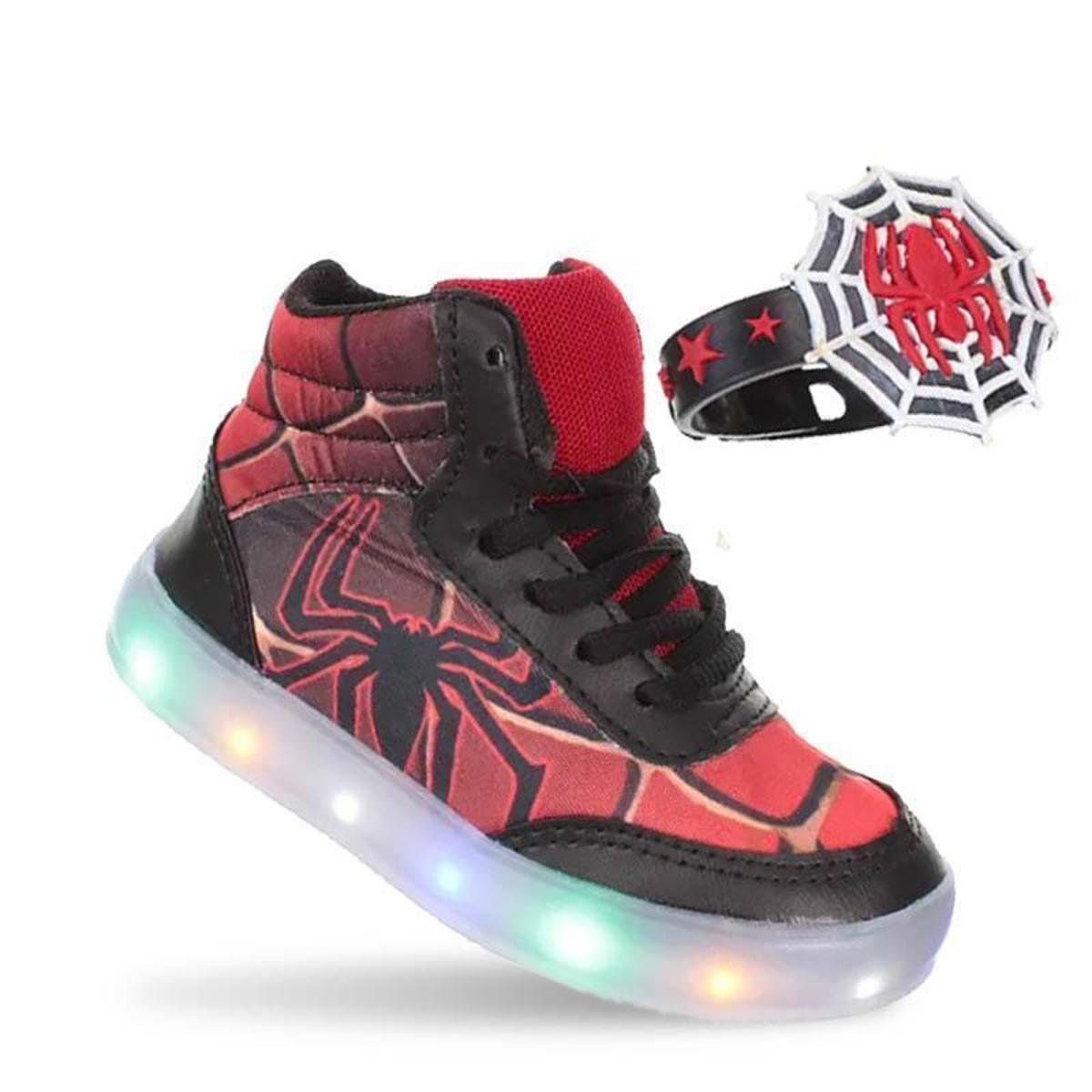 Tenis Calçado de Led Luz Aranha Criança Infantil Masculino Meninos Menor preço em Tenis Calçado de Led Luz Aranha Criança Infantil Masculino Meninos