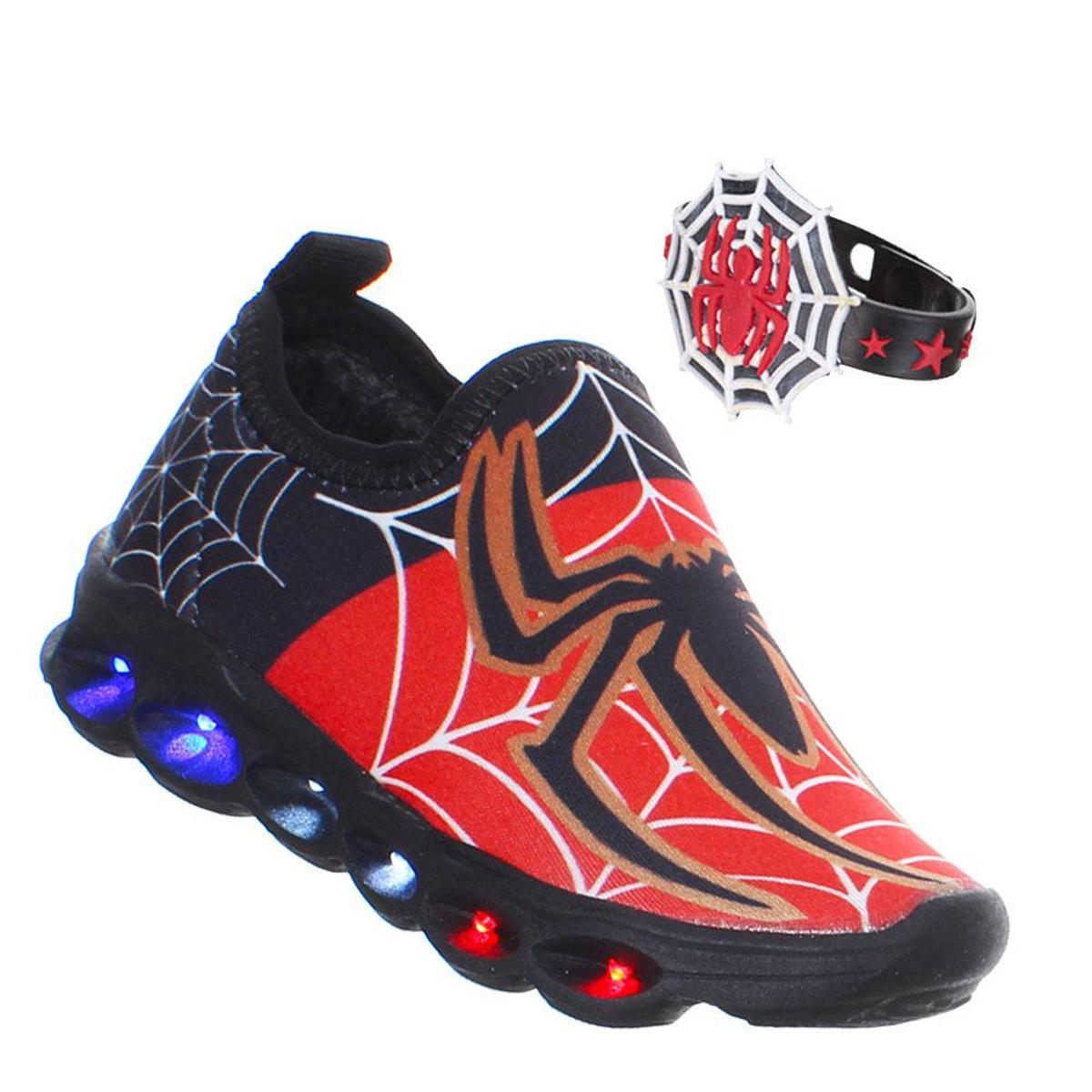 Tenis Calçado do Aranha com Luz Led que Pisca Infantil Menino Vem a Pulseira Menor preço em Tenis Calçado do Aranha com Luz Led que Pisca Infantil Menino Vem a Pulseira