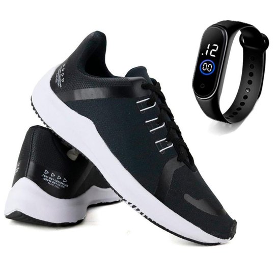 Tênis Caminhada Masculino Leve Academia 020 E Relógio Digital - Preto Menor preço em Tênis Caminhada Masculino Leve Academia 020 E Relógio Digital - Preto