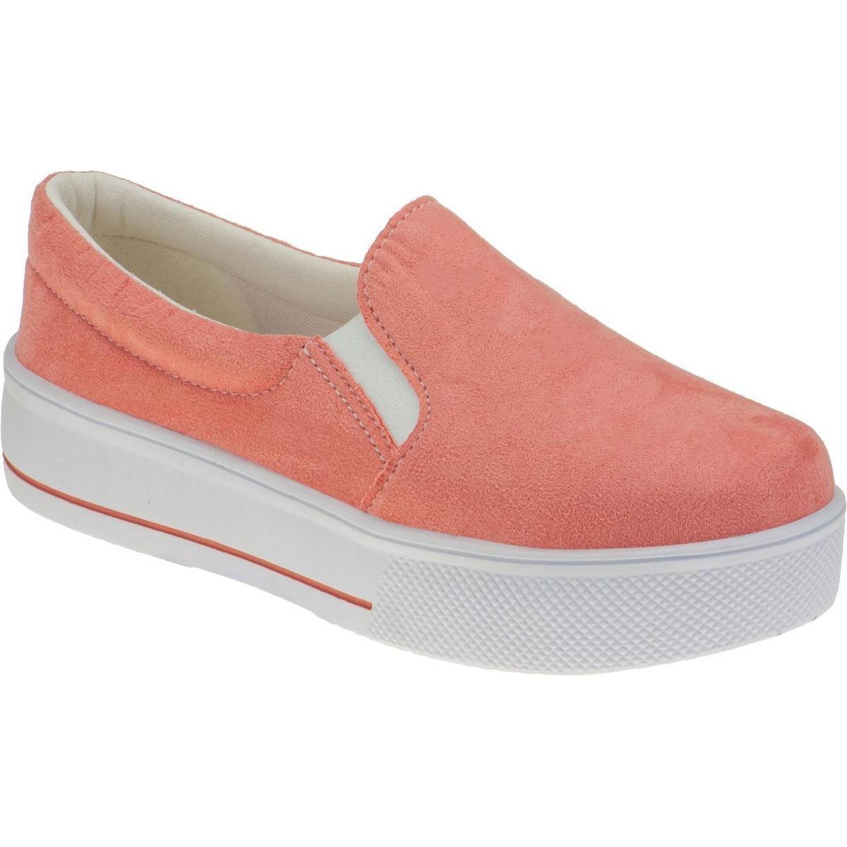 Tênis Camurça Lumiss Slip On Confort Feminino - Salmão | Netshoes