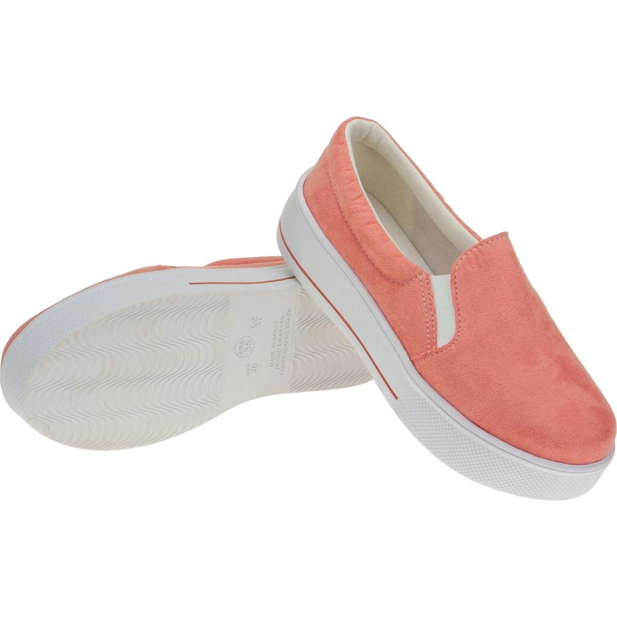 Tênis Camurça Lumiss Slip On Confort Feminino - Salmão | Netshoes