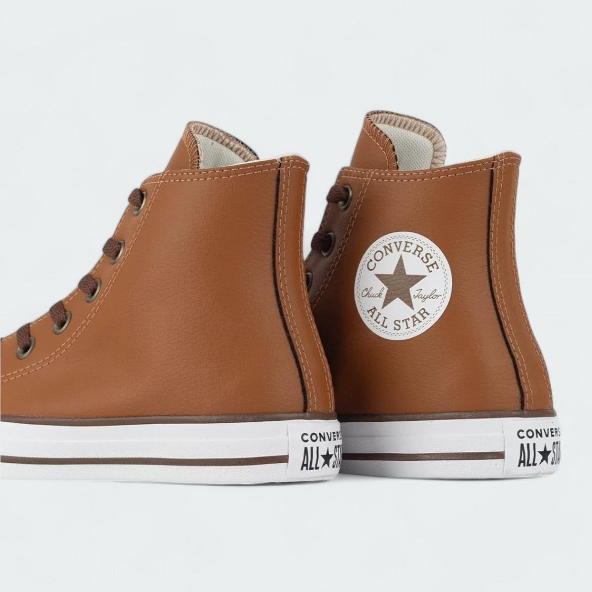Star Chuck All Star Couro Marrom Cano Alto Tênis Cano All Star