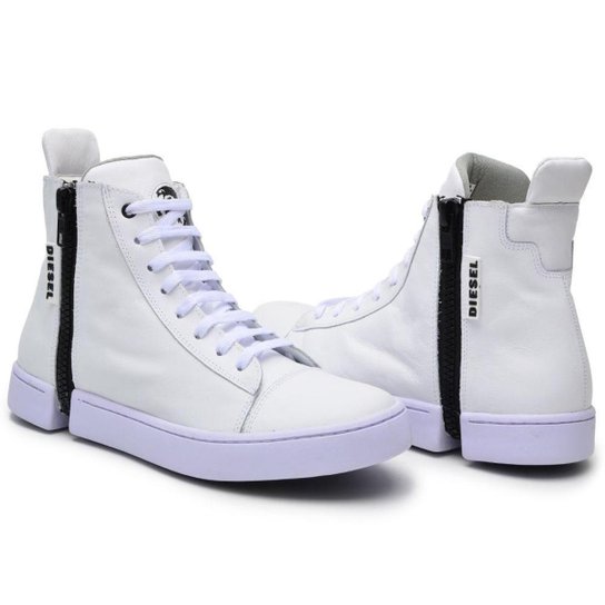 Tenis cano alto em couro bota DSL sapatenis casual - Branco Menor preço em Tenis cano alto em couro bota DSL sapatenis casual - Branco