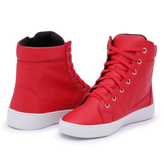 Tênis Cano Alto Feminino Com Cadarço E Zíper Vermelho Netshoes