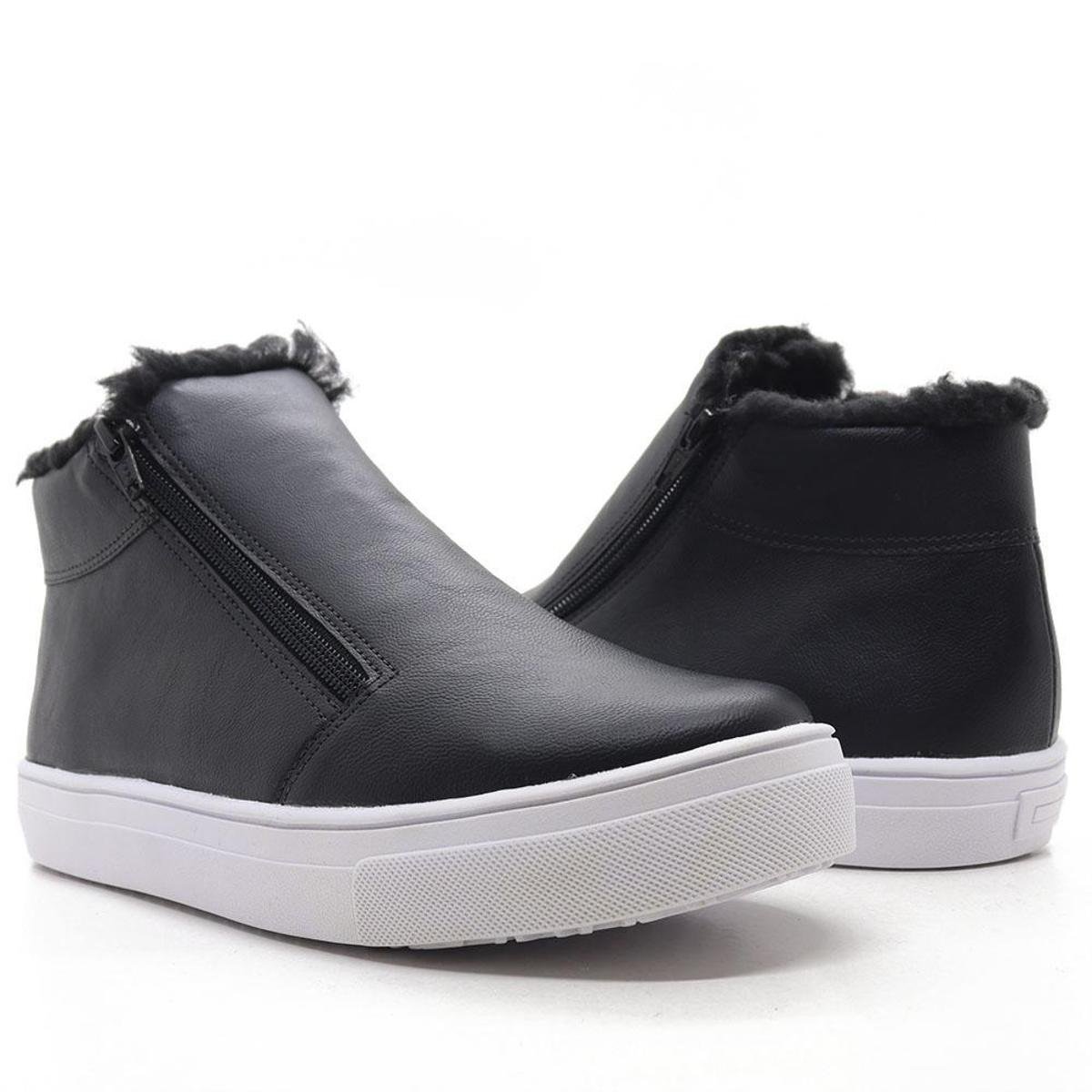 TENIS CANO ALTO FORRADO PELO - Preto | Netshoes