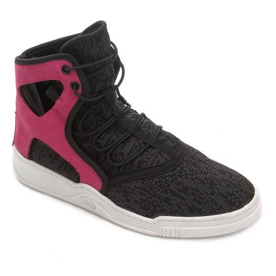 Tênis Cano Alto Hardcore Feminino - Preto e Rosa Menor preço em Tênis Cano Alto Hardcore Feminino - Preto e Rosa