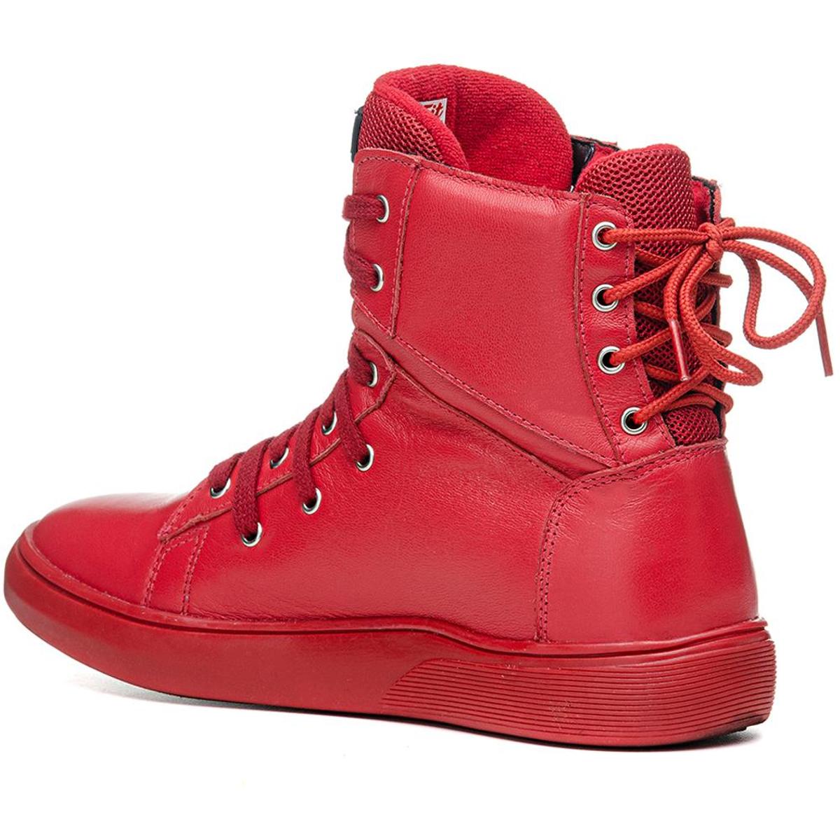 Tênis Vermelho Cano Alto Masculino ACDC em Couro | ROCK FIT