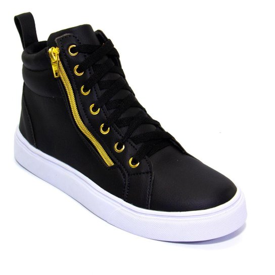 Tenis Cano Alto Sneaker Sapato Feminino - Preto Menor preço em Tenis Cano Alto Sneaker Sapato Feminino - Preto