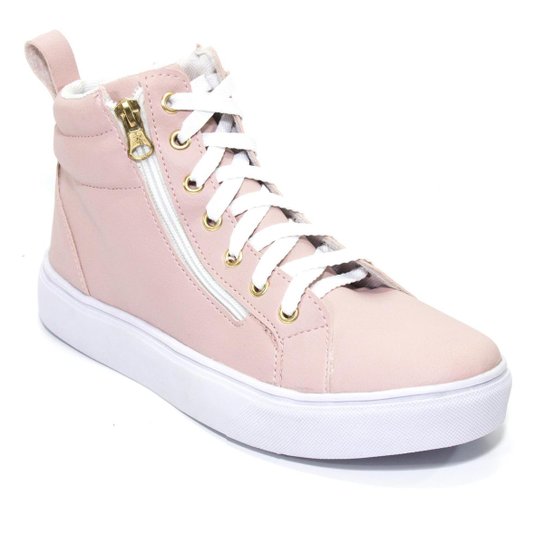 Tenis Cano Alto Sneaker Sapato Feminino - Rosa Menor preço em Tenis Cano Alto Sneaker Sapato Feminino - Rosa