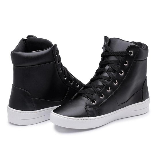 Tênis Cano Alto Tenehi Detalhe em Zíper Feminino Preto Netshoes