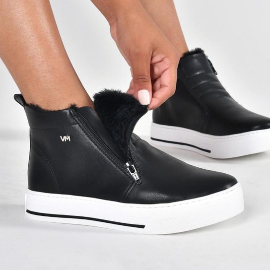 Tênis cano alto via marte feminino com pelo 23-4709 - Preto Menor preço em Tênis cano alto via marte feminino com pelo 23-4709 - Preto