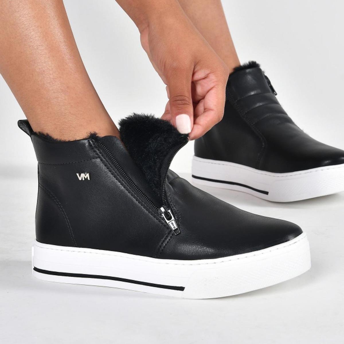 Tênis cano alto via marte feminino com pelo 23-4709 Preto Netshoes