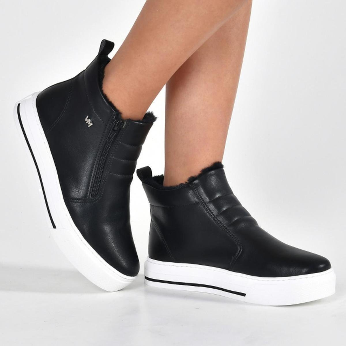 Via Marte Tenis Cano Alto Feminino Preto Tênis Feminino Cano Alto