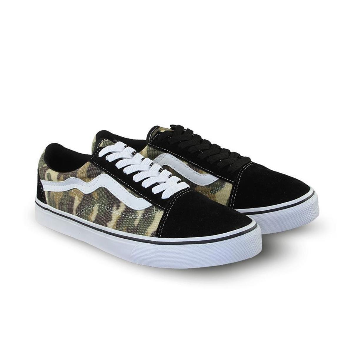 Tênis Cano Baixo Camuflado Cadarço Conforto Casual - Preto | Netshoes